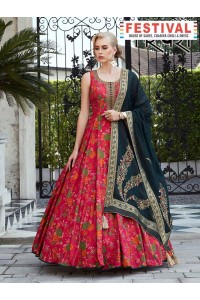Lovely red Color Art Silk New Designer traditional  Wear Ready Made Anarkali Suit
